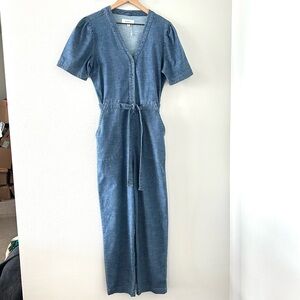 Level 99 Denim Jumpsuit Sz S Blue Tie Waist Boho Indie Utility Gardencore City